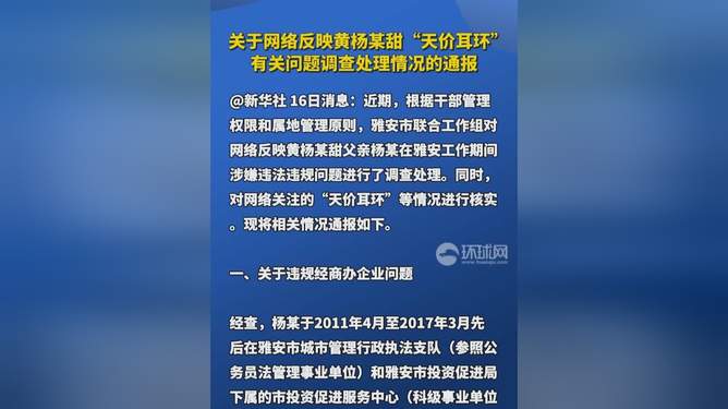 官方通报网络反映黄杨某甜“天价耳环”有关问题调查处理情况|界面新闻 · 快讯